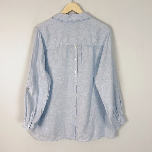 Tahari Blue 100% Linen Collared Pullover Top Beach Coastal Size 1X Women's - Picture 3 of 4